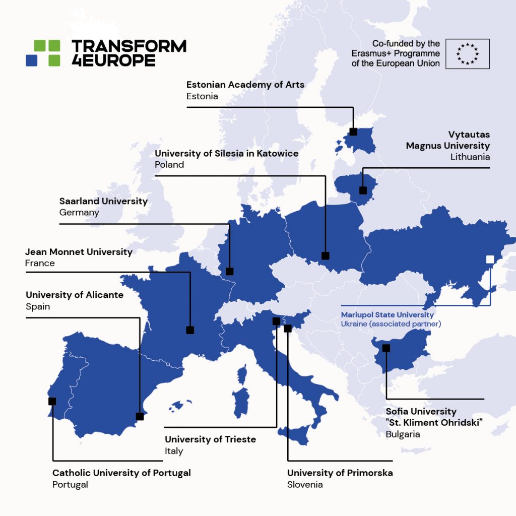 A map of Europe with all T4EU patners