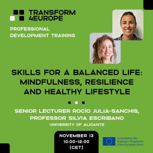 Green graphic with text: 'Professional Development Training: skills for a balanced life, mindfulness, resilience, and healthy lifestyle'