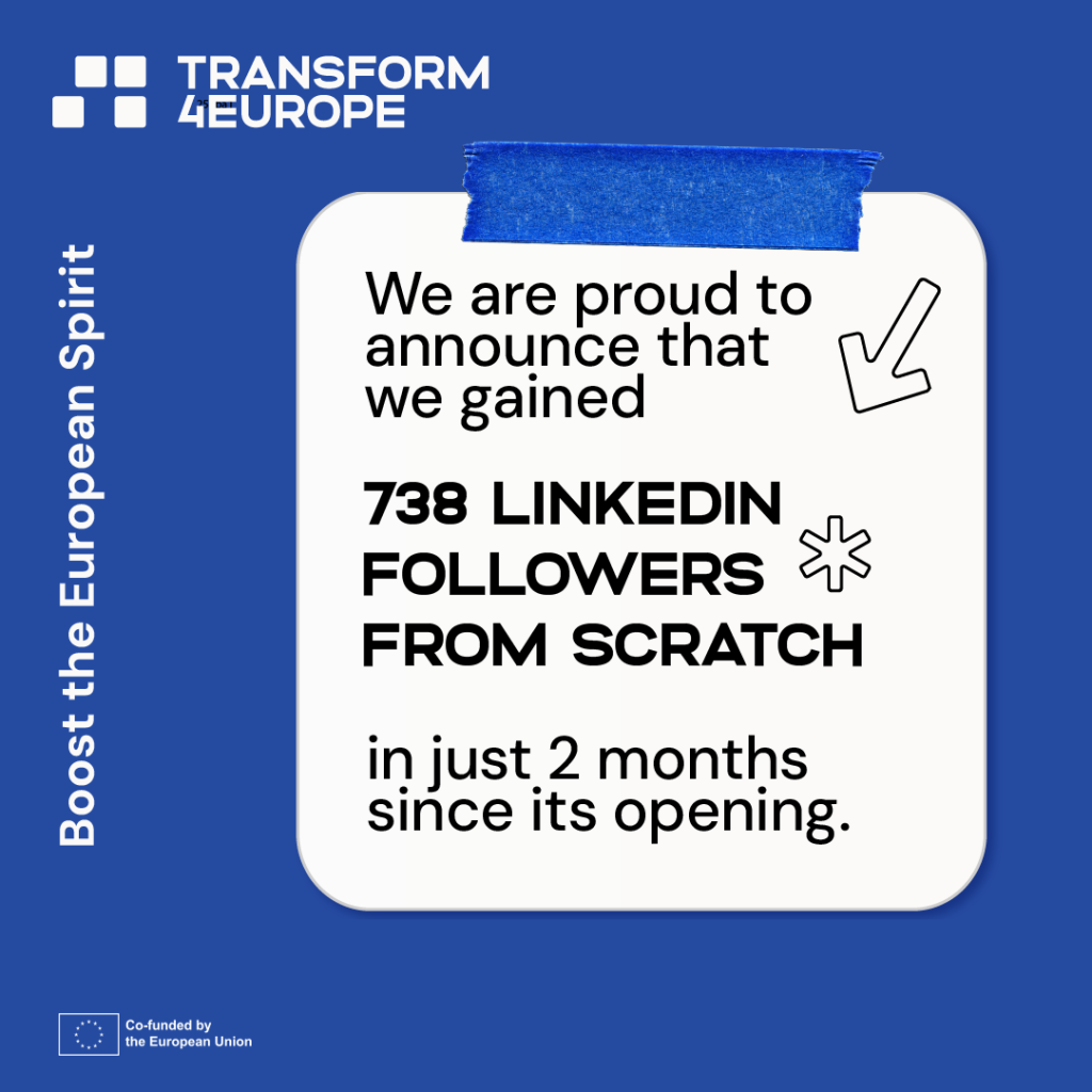 A graphic with numbers: 738 LinkedIn followers grom scratch