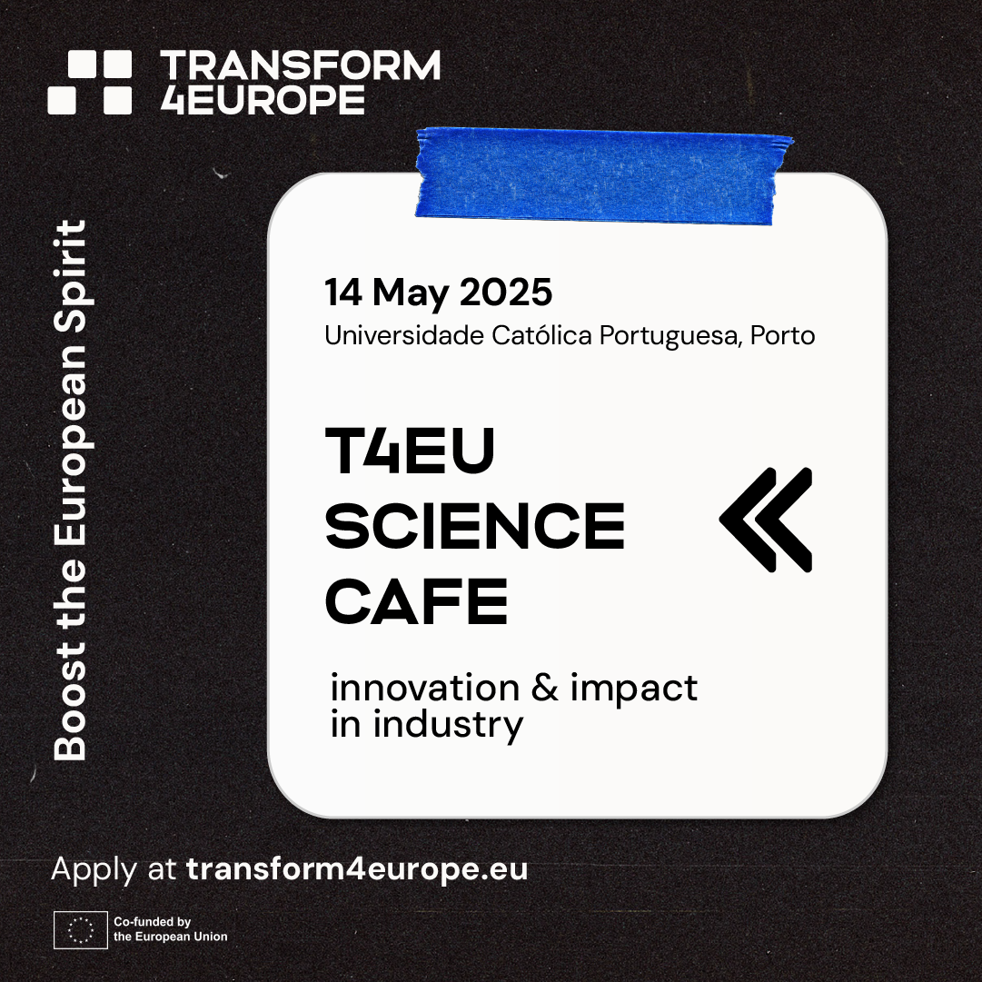 Graphics promoting T4EU Science Café on Innovation