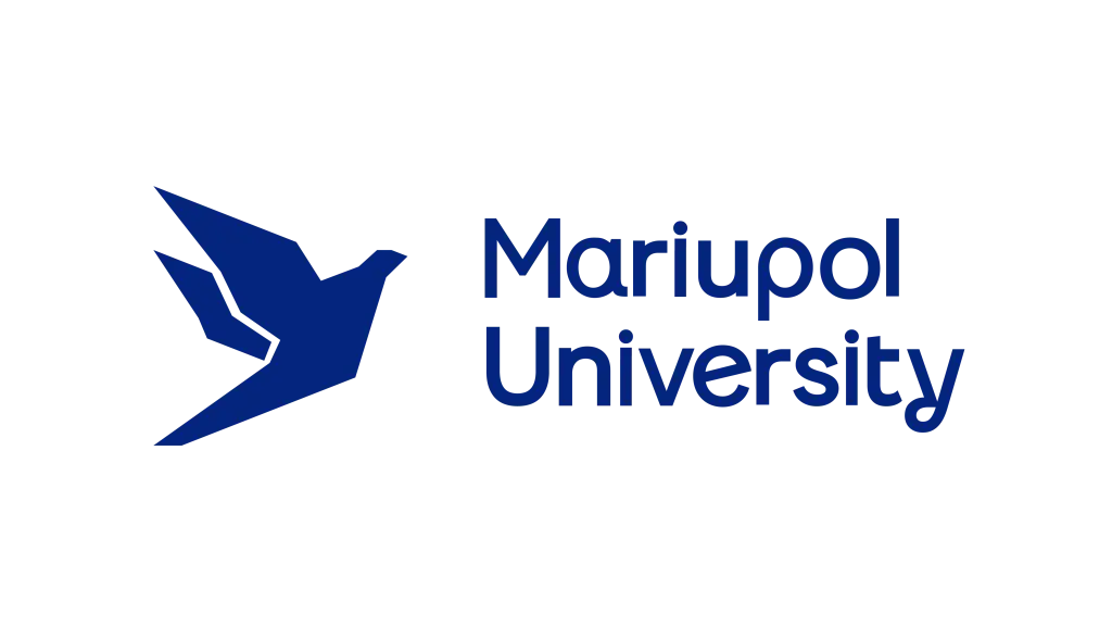 Logo of Mariupol University featuring a stylized blue bird in flight on the left and the text Mariupol University in blue on the right, all on a light background.