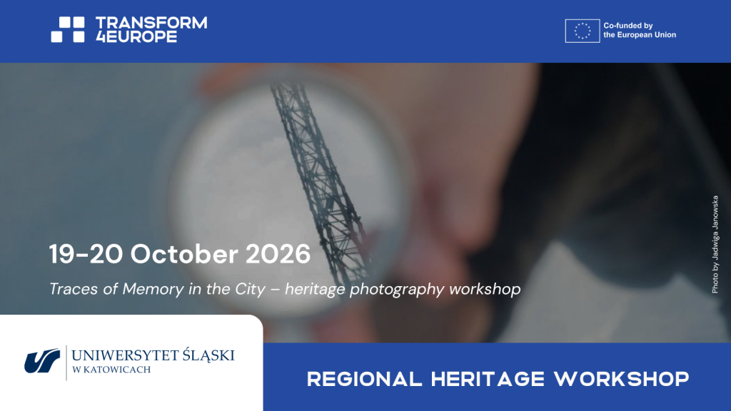 A promotional banner for a Regional Heritage Workshop on 19-20 October 2026, featuring event details, logos, and a blurred photo of a hand holding a camera pointed at a tall structure.