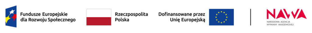 Five logos: Fundusze Europejskie, Polish flag, Rzeczpospolita Polska, European Union flag, and NAWA. Text indicates co-funding by the European Union and National Agency for Academic Exchange.